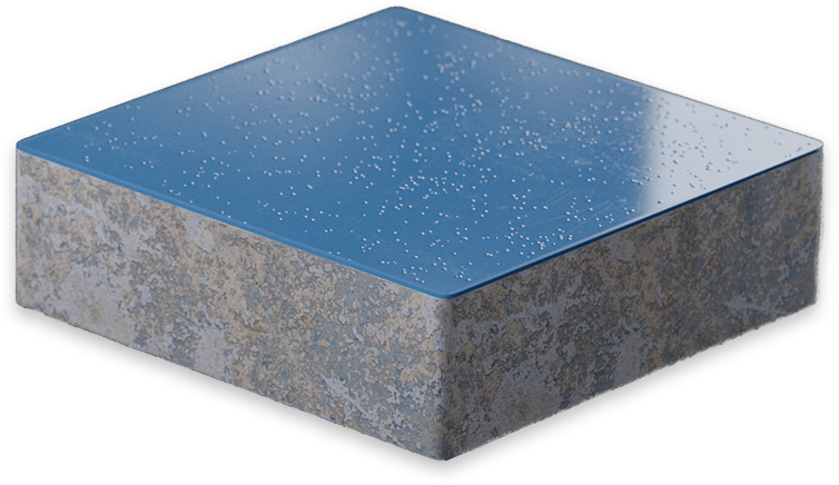 Cross section of mid blue resin flooring system