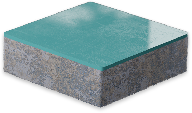 Cross section diagram of turquoise resin flooring