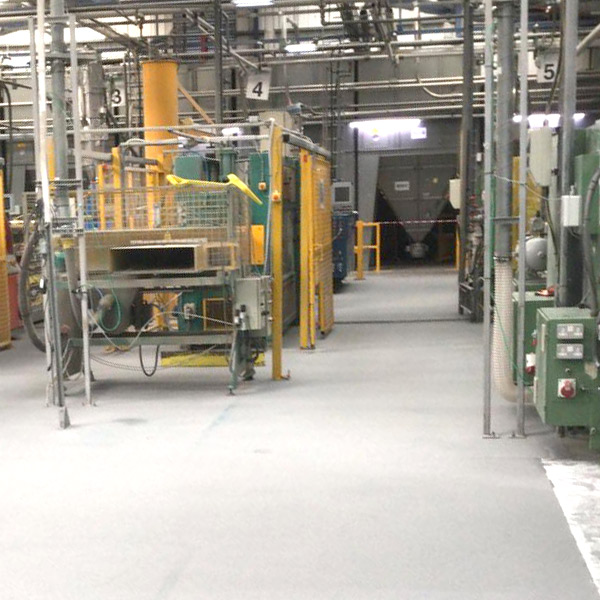 Interior of an industrial flooring area with anti slip system