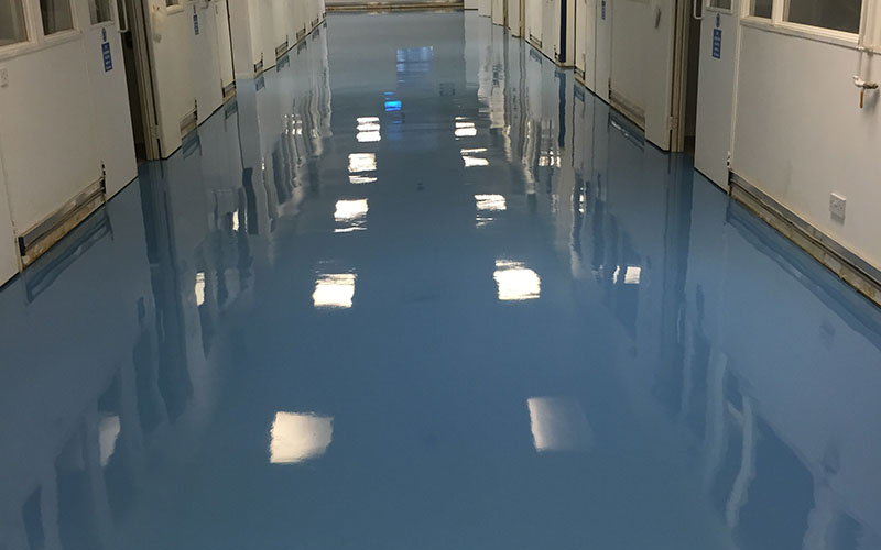 reflective blue epoxy resin floor